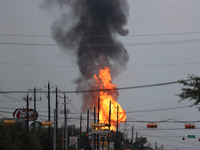 In Pasadena, Texas, a suburb of Houston, on September 16, 2024, a pipeline fire burns throughout the day. The fire is visible up to twenty m...