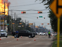 In Pasadena, Texas, a suburb of Houston, on September 16, 2024, a pipeline fire burns throughout the day. The fire is visible up to twenty m...