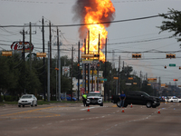 In Pasadena, Texas, a suburb of Houston, on September 16, 2024, a pipeline fire burns throughout the day. The fire is visible up to twenty m...