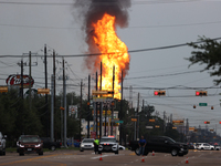 In Pasadena, Texas, a suburb of Houston, on September 16, 2024, a pipeline fire burns throughout the day. The fire is visible up to twenty m...