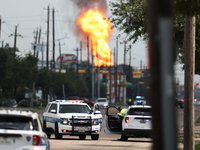 In Pasadena, Texas, a suburb of Houston, on September 16, 2024, a pipeline fire burns throughout the day. The fire is visible up to twenty m...