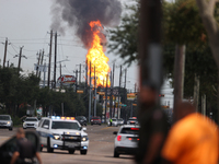 In Pasadena, Texas, a suburb of Houston, on September 16, 2024, a pipeline fire burns throughout the day. The fire is visible up to twenty m...