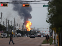 In Pasadena, Texas, a suburb of Houston, on September 16, 2024, a pipeline fire burns throughout the day. The fire is visible up to twenty m...