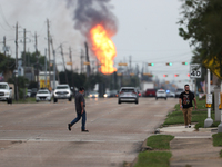 In Pasadena, Texas, a suburb of Houston, on September 16, 2024, a pipeline fire burns throughout the day. The fire is visible up to twenty m...