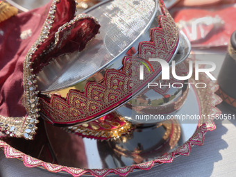 Karva Chauth related products are on display in Brampton, Ontario, Canada, on September 14, 2024. Karva Chauth, also known as Karwa Chauth o...