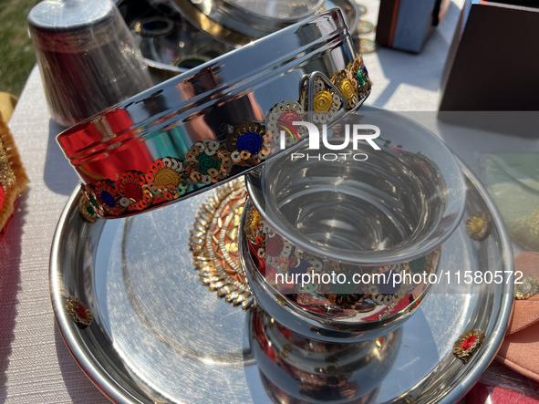 Karva Chauth related products are on display in Brampton, Ontario, Canada, on September 14, 2024. Karva Chauth, also known as Karwa Chauth o...