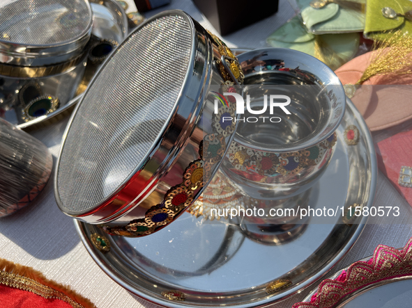 Karva Chauth related products are on display in Brampton, Ontario, Canada, on September 14, 2024. Karva Chauth, also known as Karwa Chauth o...