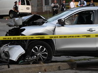 A man driving a vehicle sustains a gunshot wound to the head, loses control, and strikes a pedestrian in the St. Albans section of Queens, N...