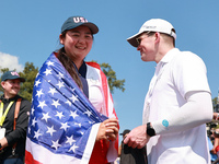 GAINESVILLE, VIRGINIA - SEPTEMBER 15: Allisen Corpuz of the United States celebrates after a Team USA win the Solheim Cup at Robert Trent Jo...