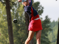 GAINESVILLE, VIRGINIA - SEPTEMBER 15: Nelly Korda of the United States plays her tee shot on the second hole during single matches on Day Th...