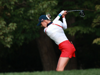 GAINESVILLE, VIRGINIA - SEPTEMBER 15: Nelly Korda of the United States plays her tee shot on the third hole during single matches on Day Thr...