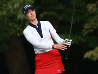 GAINESVILLE, VIRGINIA - SEPTEMBER 15: Nelly Korda of the United States plays her tee shot on the third hole during single matches on Day Thr...