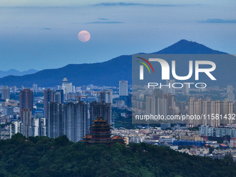 A photo taken in Nanjing, China, on September 17, 2024, shows the ''supermoon'' over Nanjing, Jiangsu province, China. (