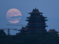 A photo taken in Nanjing, China, on September 17, 2024, shows the ''supermoon'' over Nanjing, Jiangsu province, China. (