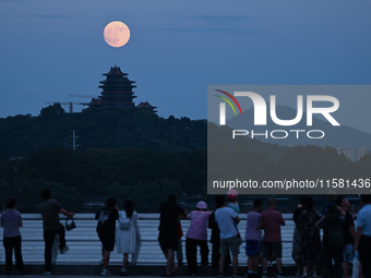 A photo taken in Nanjing, China, on September 17, 2024, shows the ''supermoon'' over Nanjing, Jiangsu province, China. (