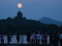 A photo taken in Nanjing, China, on September 17, 2024, shows the ''supermoon'' over Nanjing, Jiangsu province, China. (