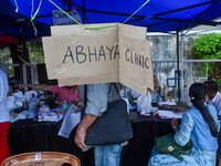 A free clinic named ''Abhaya Clinic'' is seen at the doctors' agitation site in front of the Health Ministry head office in Kolkata, India,...