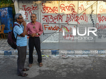 Various protest writings are seen in Kolkata, India, on September 17, 2024. (