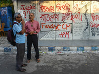 Various protest writings are seen in Kolkata, India, on September 17, 2024. (