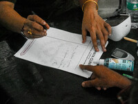 A doctor consults at a free clinic named ''Abhaya Clinic'' at the doctors' agitation site in front of the Health Ministry head office in Kol...