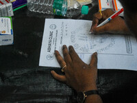 A free clinic named ''Abhaya Clinic'' is seen at the doctors' agitation site in front of the Health Ministry head office in Kolkata, India,...