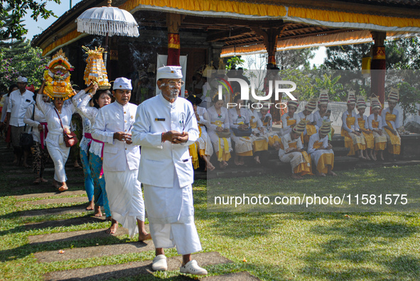 Several Jabodetabek-based Balinese Hindus attended the 19th Pujawali tradition at Parahyangan Agung Jagatkarta Temple in Bogor, West Java, I...