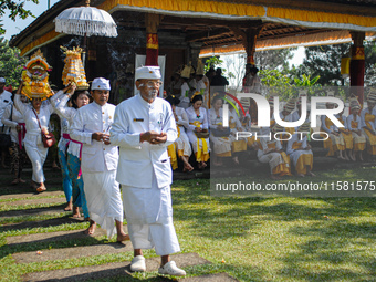 Several Jabodetabek-based Balinese Hindus attended the 19th Pujawali tradition at Parahyangan Agung Jagatkarta Temple in Bogor, West Java, I...