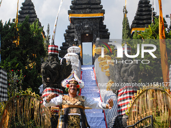 Several Jabodetabek-based Balinese Hindus attended the 19th Pujawali tradition at Parahyangan Agung Jagatkarta Temple in Bogor, West Java, I...