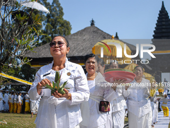 Several Jabodetabek-based Balinese Hindus attended the 19th Pujawali tradition at Parahyangan Agung Jagatkarta Temple in Bogor, West Java, I...