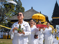 Several Jabodetabek-based Balinese Hindus attended the 19th Pujawali tradition at Parahyangan Agung Jagatkarta Temple in Bogor, West Java, I...