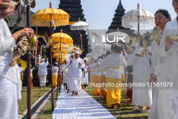 Several Jabodetabek-based Balinese Hindus attended the 19th Pujawali tradition at Parahyangan Agung Jagatkarta Temple in Bogor, West Java, I...