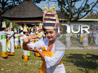 Several Jabodetabek-based Balinese Hindus attended the 19th Pujawali tradition at Parahyangan Agung Jagatkarta Temple in Bogor, West Java, I...