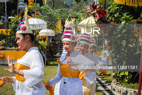 Several Jabodetabek-based Balinese Hindus attended the 19th Pujawali tradition at Parahyangan Agung Jagatkarta Temple in Bogor, West Java, I...