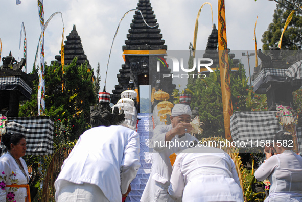 Several Jabodetabek-based Balinese Hindus attended the 19th Pujawali tradition at Parahyangan Agung Jagatkarta Temple in Bogor, West Java, I...