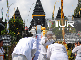 Several Jabodetabek-based Balinese Hindus attended the 19th Pujawali tradition at Parahyangan Agung Jagatkarta Temple in Bogor, West Java, I...