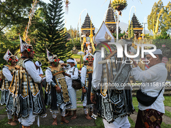 Several Jabodetabek-based Balinese Hindus attended the 19th Pujawali tradition at Parahyangan Agung Jagatkarta Temple in Bogor, West Java, I...