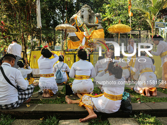 Several Jabodetabek-based Balinese Hindus attended the 19th Pujawali tradition at Parahyangan Agung Jagatkarta Temple in Bogor, West Java, I...