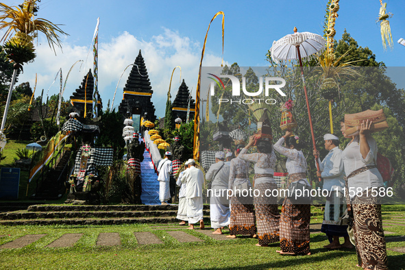 Several Jabodetabek-based Balinese Hindus attended the 19th Pujawali tradition at Parahyangan Agung Jagatkarta Temple in Bogor, West Java, I...