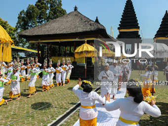 Several Jabodetabek-based Balinese Hindus attended the 19th Pujawali tradition at Parahyangan Agung Jagatkarta Temple in Bogor, West Java, I...