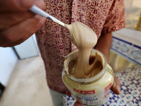 A photo taken in Algiers, Algeria, on September 17, 2024, shows ''El Mordjene'' chocolate and hazelnut spread boxes for sale in a supermarke...