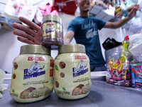 A photo taken in Algiers, Algeria, on September 17, 2024, shows ''El Mordjene'' chocolate and hazelnut spread boxes for sale in a supermarke...