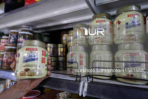 A photo taken in Algiers, Algeria, on September 17, 2024, shows ''El Mordjene'' chocolate and hazelnut spread boxes for sale in a supermarke...