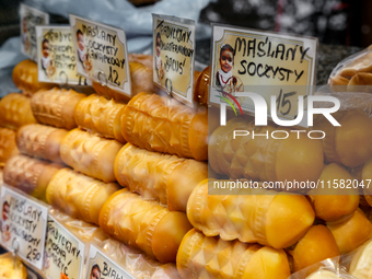 Traditional goat milk cheese are seen on a landmark Krupowki Street in the center of Zakopane, a popular Tatra mountain holiday resort as Au...