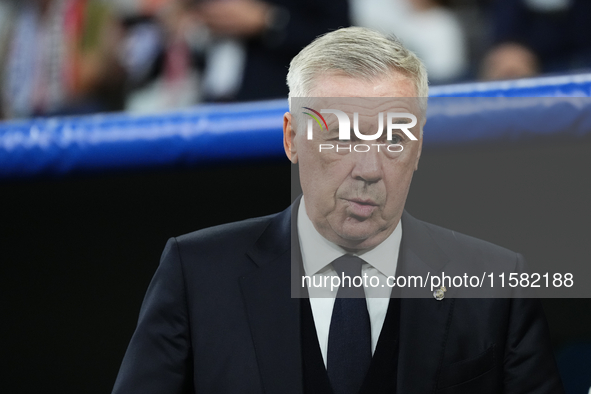 Carlo Ancelotti head coach of Real Madrid during the UEFA Champions League 2024/25 League Phase MD1 match between Real Madrid C.F. and VfB S...