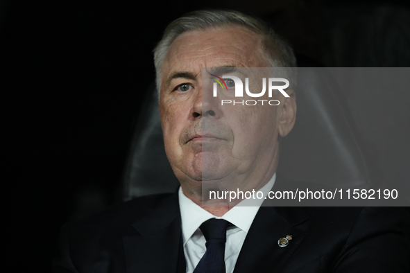 Carlo Ancelotti head coach of Real Madrid during the UEFA Champions League 2024/25 League Phase MD1 match between Real Madrid C.F. and VfB S...