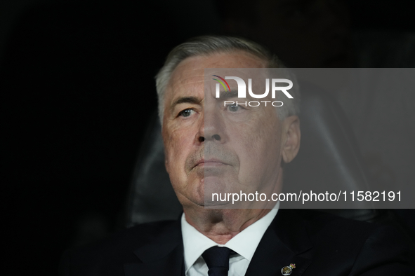 Carlo Ancelotti head coach of Real Madrid during the UEFA Champions League 2024/25 League Phase MD1 match between Real Madrid C.F. and VfB S...