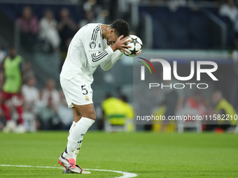 Jude Bellingham central midfield of Real Madrid and England reacts during the UEFA Champions League 2024/25 League Phase MD1 match between R...