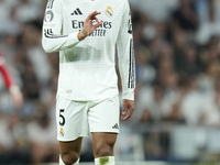 Jude Bellingham central midfield of Real Madrid and England reacts during the UEFA Champions League 2024/25 League Phase MD1 match between R...