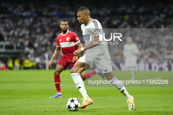 Kylian Mbappe centre-forward of Real Madrid and France in action during the UEFA Champions League 2024/25 League Phase MD1 match between Rea...