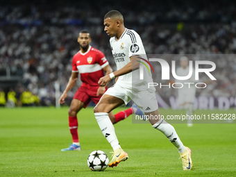 Kylian Mbappe centre-forward of Real Madrid and France in action during the UEFA Champions League 2024/25 League Phase MD1 match between Rea...